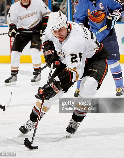 Kyle Chipchura of the Anaheim Ducks against the Atlanta Thrashers at Philips Arena on January 26, 2010 in Atlanta, Georgia.