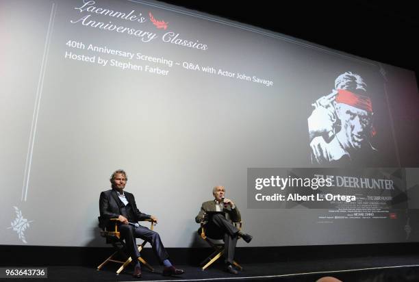 Actor John Savage answers questions from moderator Stephen Farber during the question and answer portion of the 40th Anniversary Screening Of "The...