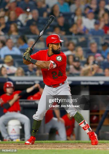 Chris Young of the Los Angeles Angels of Anaheim in action against the New York Yankees at Yankee Stadium on May 26, 2018 in the Bronx borough of New...