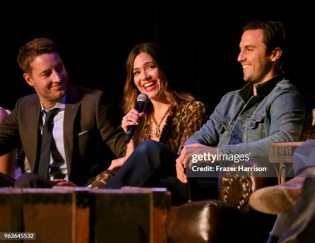 Justin Hartley, Mandy Moore, Milo Ventimiglia attend 20th Century Fox Television And NBC's "This Is Us" FYC Screening And Panel at The Theatre at Ace...