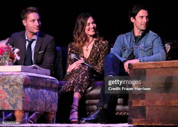 Justin Hartley, Mandy Moore, Milo Ventimiglia attend 20th Century Fox Television And NBC's "This Is Us" FYC Screening And Panel at The Theatre at Ace...