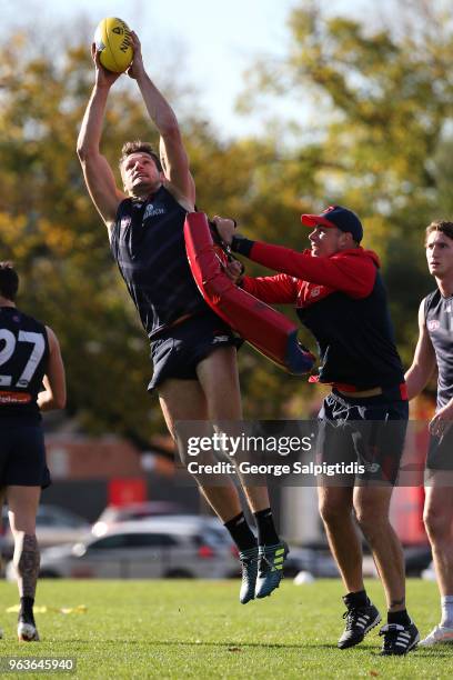 Jesse Hogan of the Demons is seen during a Melbourne Demons training session at Gosch's Paddock on May 30, 2018 in Melbourne, Australia.