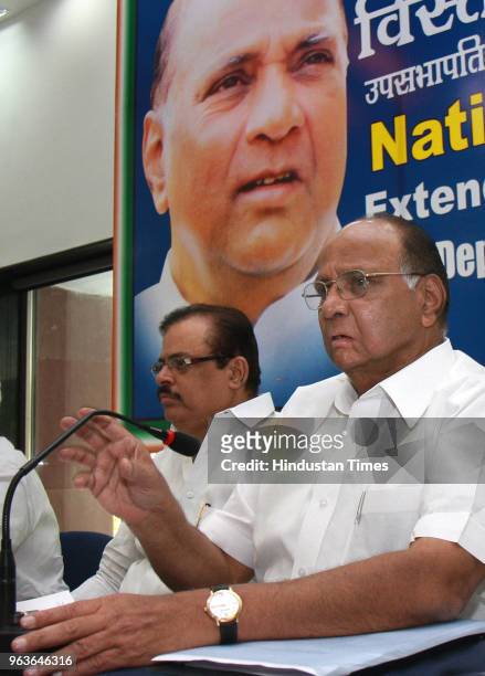 Right to Left] Union Agriculture Minister Sharad Pawar along with Tariq Anwarand other Congress leaders at a meeting of Extended Nationalist Congress...