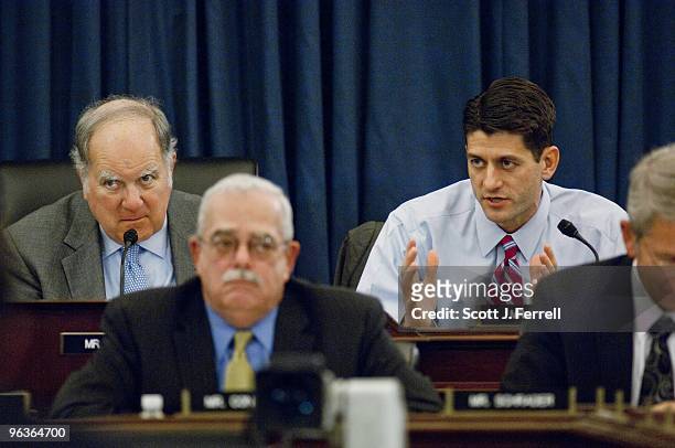 Chairman John M. Spratt Jr., D-S.C., Rep. Gerald E. Connolly, D-Va., and ranking member Paul D. Ryan, R-Wis., during the House Budget hearing with...