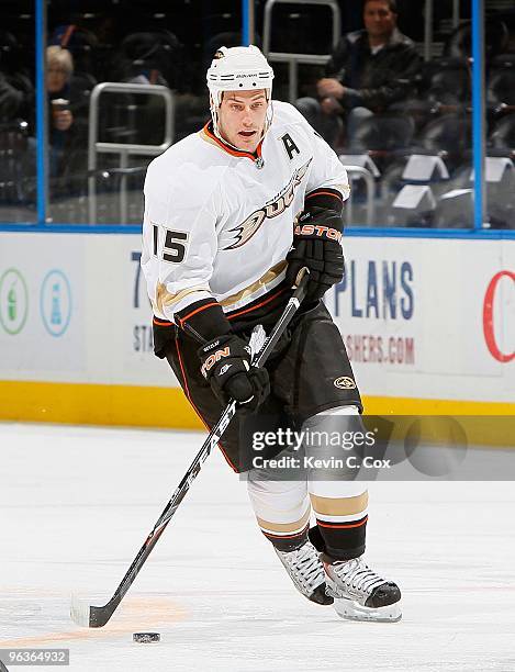 Ryan Getzlaf of the Anaheim Ducks against the Atlanta Thrashers at Philips Arena on January 26, 2010 in Atlanta, Georgia.