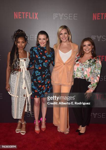 Actors Logan Browning, Gillian Jacobs, June Diane Raphael and Justina Machado attend Comediennes: In Conversation at Netflix FYSEE at Raleigh Studios...