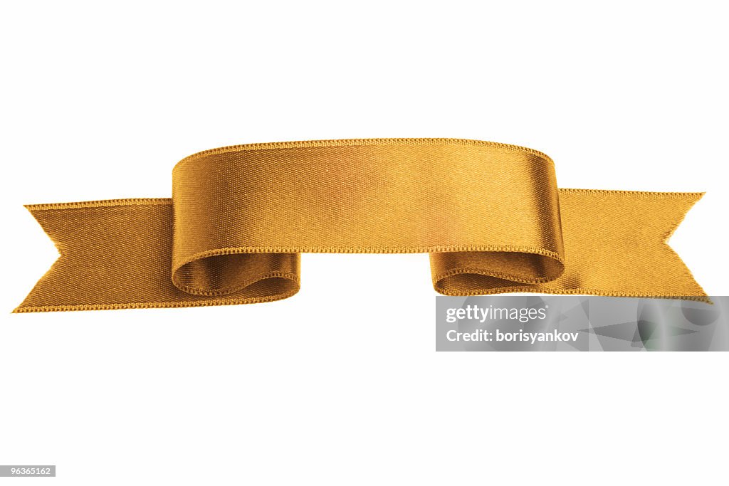 Golden silk ribbon banner on white background