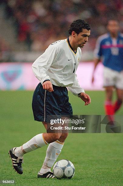 Sergio Conceicao of Portugal dribbles the ball during the International Friendly match between France and Portugal played at the Stade de France in...