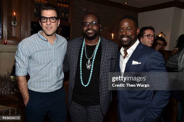 Zachary Quinto, Brian Tyree Henry and Sterling K Brown attend the "Hotel Artemis" New York Screening - After Party at Society Cafe, at Walker Hotel...