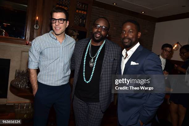 Zachary Quinto, Brian Tyree Henry and Sterling K Brown attend the "Hotel Artemis" New York Screening - After Party at Society Cafe, at Walker Hotel...