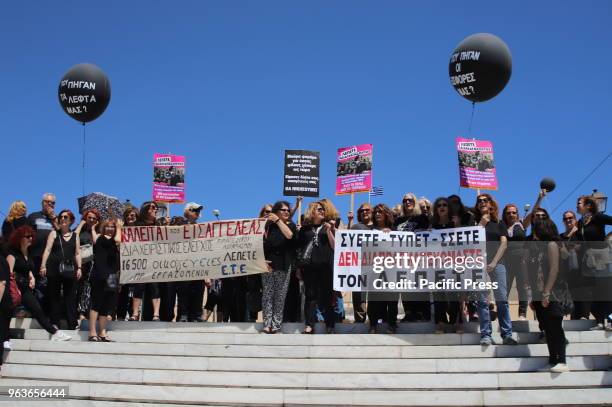 Pensioners of the National Bank of Greece demonstrate in Syntagma against reforms in the pension system that will result in further cuts to their...