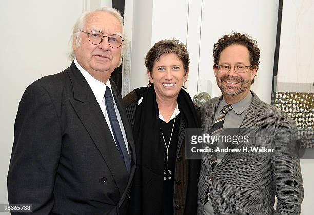 Richard Meier, Beth Rudin DeWoody and director of the Whitney Museum Adam D. Weinberg attend the BMW Art Car Party in his private studio on February...