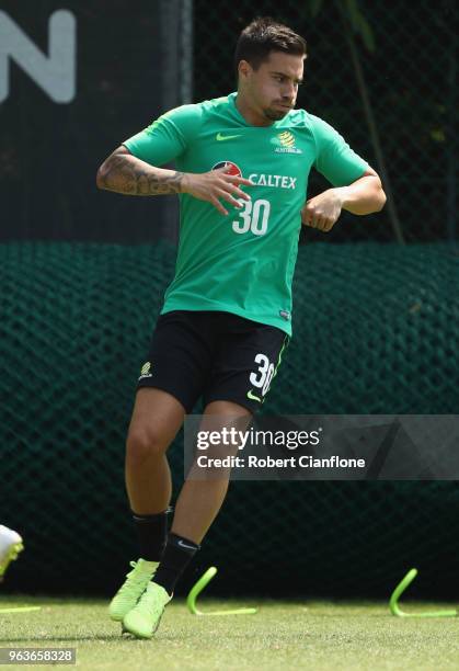 Jamie McLaren of Australia runs during an Australian Socceroos training session at the Gloria Football Club on May 30, 2018 in Antalya, Turkey.