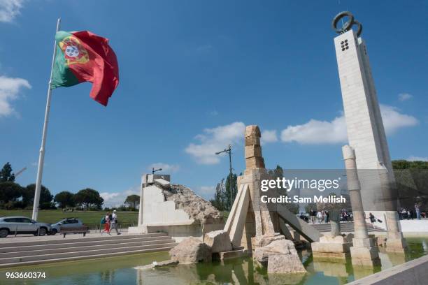 The 25th of April Revolution monument at The Eduardo VII Park on the 27th May 2018 in Lisbon, Portugal. The Carnation Revolution, also referred to as...