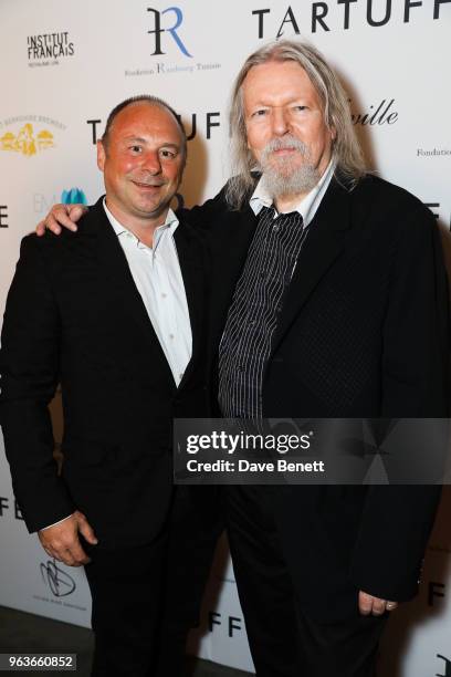 Alain Schibl and Christopher Hampton attend the press night after party for "Tartuffe " at Savini at Criterion on May 29, 2018 in London, England.