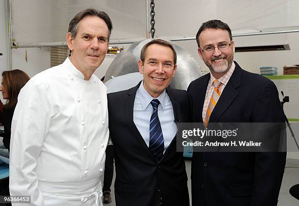 Chef Thomas Keller, artist Jeff Koons and BMW Vice-President of Marketing Jack Pitney attend the BMW Art Car Party in Jeff Koons' private studio on...