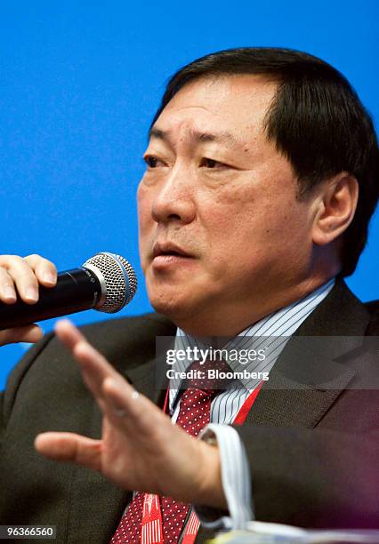 Dong Suguang, executive vice president of China Southern Airlines Co., speaks during the China Aviation Business Forum at the Singapore Airshow, in...