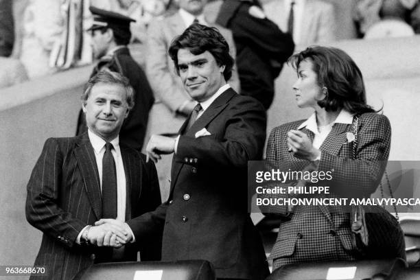 Photo taken on April 30, 1986 shows Director of the Olympique de Marseille football club Michel Hidalgo, French president of the Olympique de...