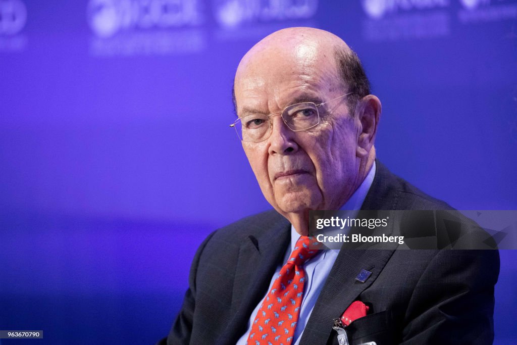 U.S. Commerce Secretary Wilbur Ross And France's President Emmanuel Macron Speak At OECD Conference