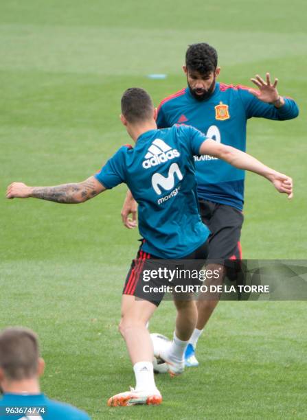 Spain's forward Diego Costa attends a during a training session at the Spanish Football Federation's "Ciudad del Futbol" in Las Rozas, near Madrid on...