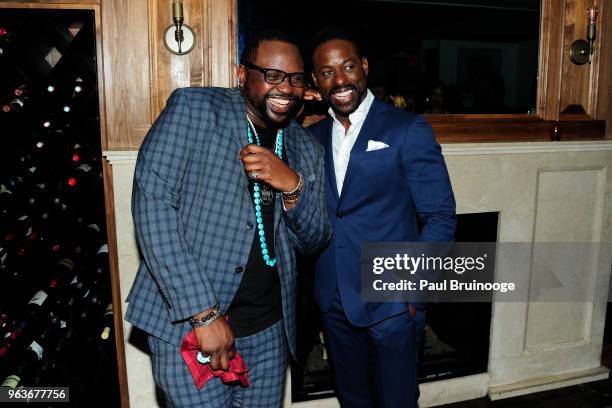 Brian Tyree Henry and Sterling K. Brown attend Global Road Entertainment With The Cinema Society Host The After Party For "Hotel Artemis" at Society...