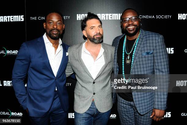 Sterling K. Brown, Drew Pearce and Brian Tyree Henry attend Global Road Entertainment With The Cinema Society Host A Screening Of "Hotel Artemis" at...