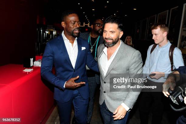 Sterling K. Brown and Drew Pearce attend Global Road Entertainment With The Cinema Society Host A Screening Of "Hotel Artemis" at Laduree Soho on May...