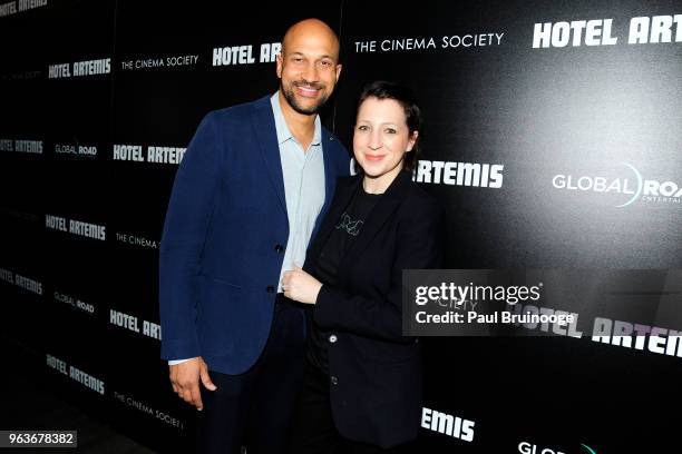 Keegan-Michael Key and Elise Pugliese attend Global Road Entertainment With The Cinema Society Host A Screening Of "Hotel Artemis" at Laduree Soho on...