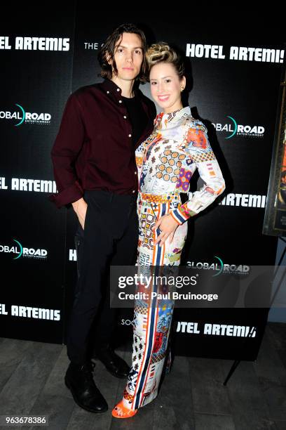 Ian Mellencamp and Jazmin Grace Grimaldi attend Global Road Entertainment With The Cinema Society Host A Screening Of "Hotel Artemis" at Laduree Soho...