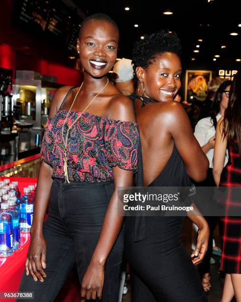 Aluad Anei and Kimberlyn Parris attend Global Road Entertainment With The Cinema Society Host A Screening Of "Hotel Artemis" at Laduree Soho on May...