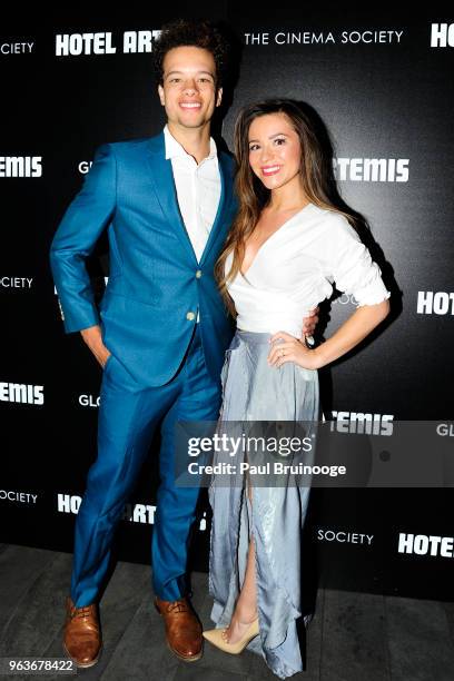 Damon Gillespie and Grace Aki attend Global Road Entertainment With The Cinema Society Host A Screening Of "Hotel Artemis" at Laduree Soho on May 29,...