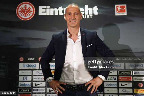 Adi Huetter poses during his presentation as new head coach of Eintracht Frankfurt at Commerzbank-Arena on May 30, 2018 in Frankfurt am Main, Germany.