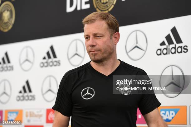 German trainer Frank Kramer arrives for a press conference at the Rungghof training center in Girlan, near Bolzano, northeastern Italy, on May 30,...
