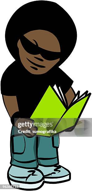 attitude boy reads a book - kid sunglasses stock illustrations