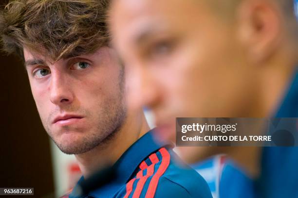 Spain's midfielder Alvaro Odriozola holds a press conference after a training session of Spain's national football team at the City of Football in...