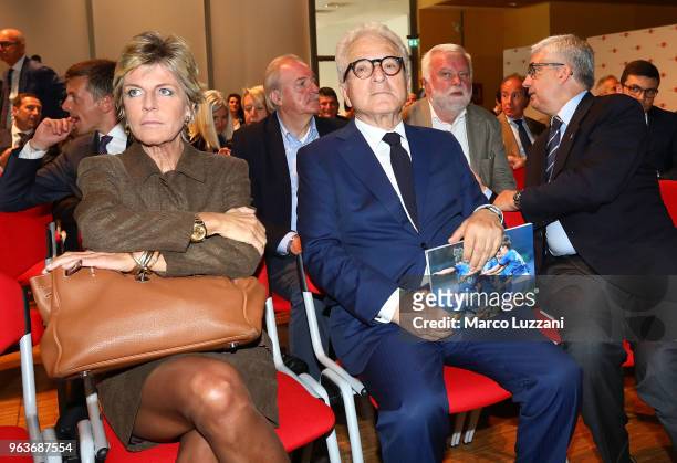 Evelina Christillin and Antonio Matarrese during the unveiling of 'Report Calcio', Italian Football Federation annual report, on May 30, 2018 in...