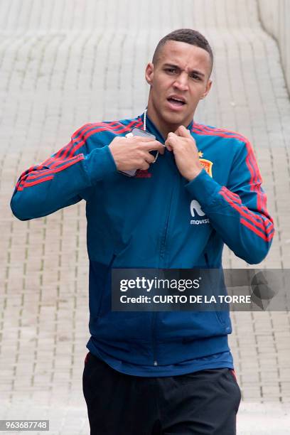 Spain's forward Rodrigo Moreno arrives for a press conference after a training session of Spain's national football team at the City of Football in...