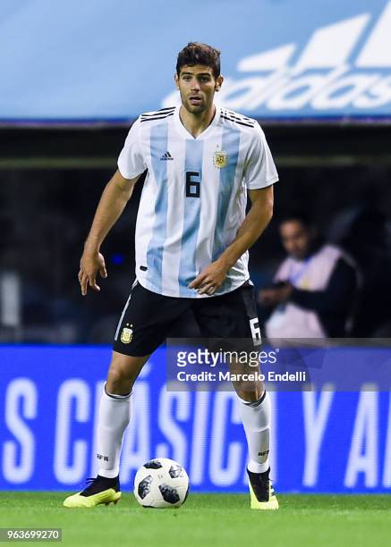 Federico Fazio of Argentina drives the ball during an international friendly match between Argentina and Haiti at Alberto J. Armando Stadium on May...