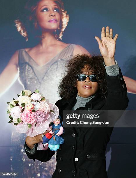 Singer Whitney Houston arrives at Incheon International Airport on February 3 in Incheon, South Korea. Whitney Houston is scheduled to play her...