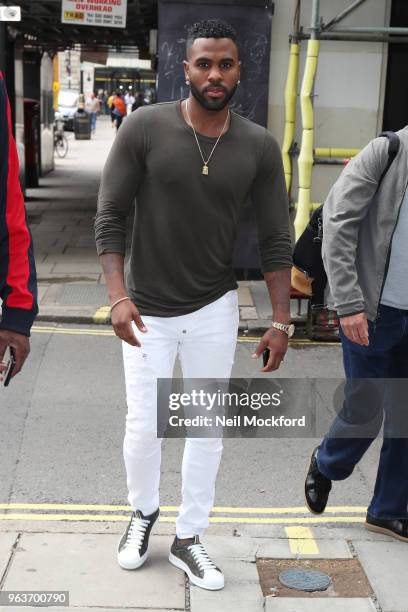 Jason Derulo seen arriving at KISS FM UK Radio Studios on May 30, 2018 in London, England.