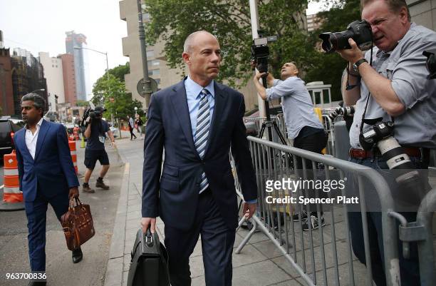Attorney Michael Avenatti arrives at the United States District Court Southern District of New York on May 30, 2018 in New York City. According to a...
