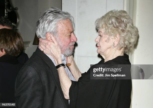 Stephen Sondheim and Elaine Stritch attend the final night of "At Home At The Carlyle: Elaine Stritch Singin' Sondheim...One Song At A Time" at the...