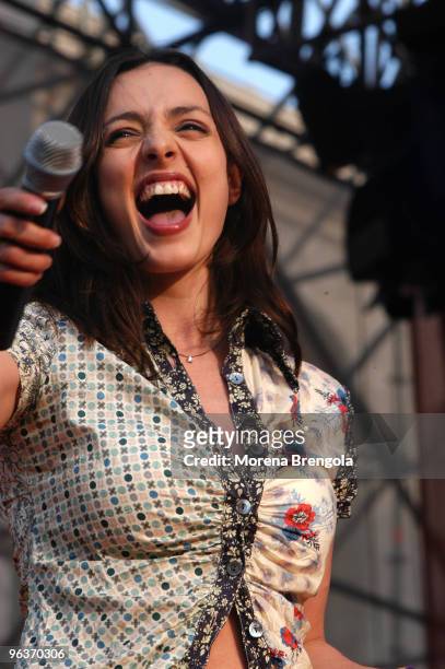 Ambra Angiolini performs at the Cornetto free music festival on May 30, 2004 in Milan, Italy.
