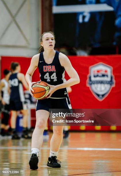 Maddie Burke of Doylestown, Pa. Participates in tryouts for the 2018 USA Basketball Women's U17 World Cup Team at the United States Olympic Training...