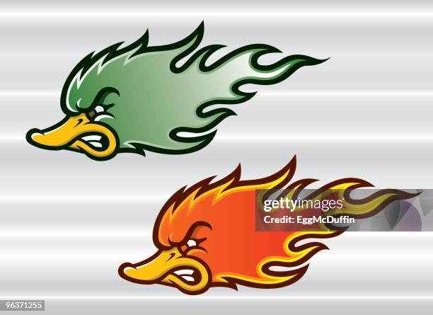 flaming duck head mascot - duck egg stock illustrations