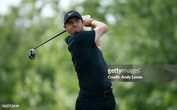 Rory McIlroy of Northern Ireland hits his tee shot on the fifth hole during the Pro-Am of The Memorial Tournament Presented By Nationwide at...