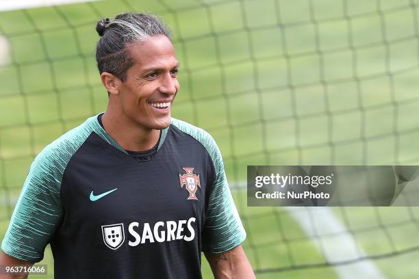 Portugal's defender Bruno Alves during a training session at Cidade do Futebol training camp in Oeiras, outskirts of Lisbon, on May 30 ahead of the...