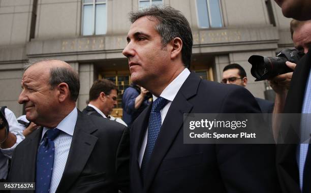 Michael Cohen, a longtime personal lawyer and confidante for President Donald Trump, leaves the United States District Court Southern District of New...