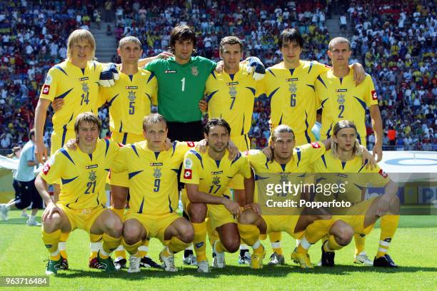 The Ukraine team prior to the FIFA World Cup Group H match between Spain and Ukraine at the Zentralstadion in Leipzig on June 14, 2006. Spain won...