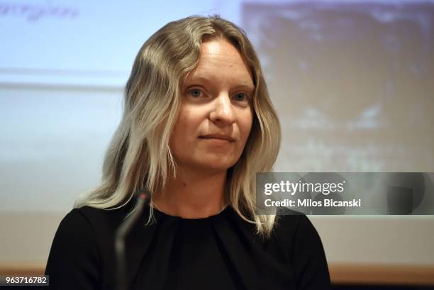 Pilatus Bank whistle-blower Maria Efimova talks to a Greek journalist on May 29, 2018 in Athens, Greece. Maria Efimova is named as the key informer...